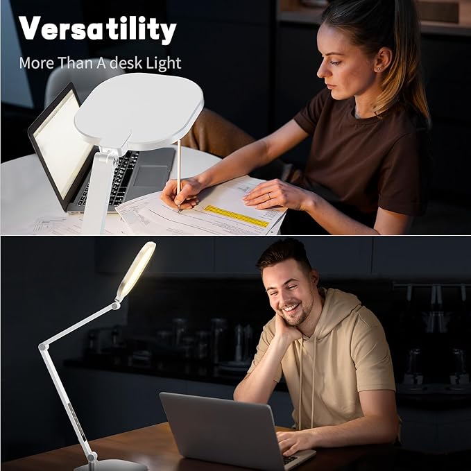 LED Desk Lamp for Home Office, Desk Light for Video Call, 3 Color Temperature 10 Brightness Computer Light, Dimmable Led Desk Light with Memory & Timer Func, Metal Swing Arm Architect Desk Lamp White-DeskLoop Office