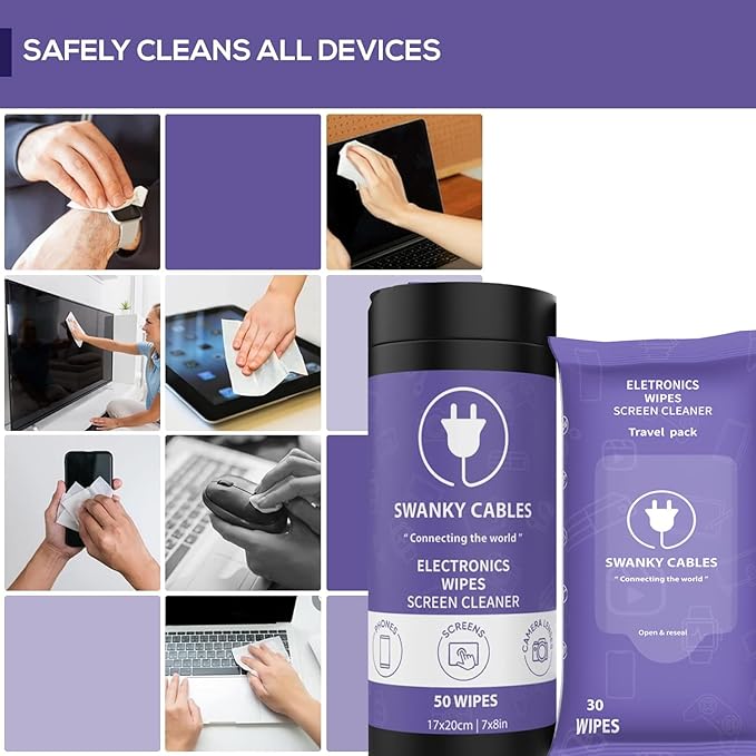 Screen Cleaner Wipes Bundle - Electronic Wipes for Screens, Computer, Phone, TV, Monitor and Lens, Tech Cleaning Supplies, Includes Microfiber Cloth - 2 Canister & 2 Soft Wipes-DeskLoop Office