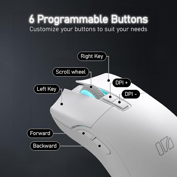 iRocks IRM31R RGB Backlight, Wireless Lightweight Gaming Mouse, Tri-Mode Connection, Kailh GM8.0 Mouse Switches, Advanced PixArt PAW3395 Optical Sensor, Resolution Up to 26,000 DPI - White-DeskLoop Office