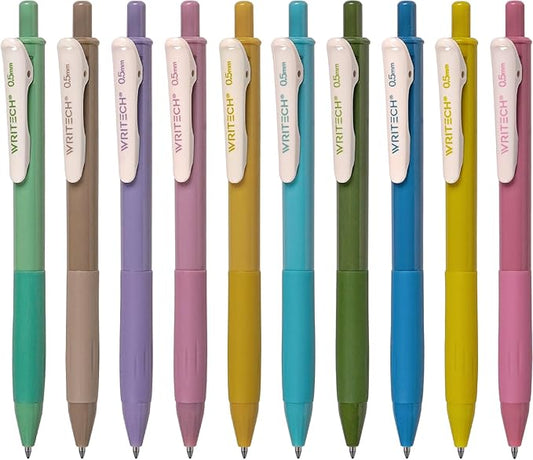 WRITECH Retractable Gel Pens Quick Dry Ink Pens Fine Point 0.5mm 10 Assorted Unique Vintage Colors For Journaling, Drawing, Doodling, and Notetaking (Vintage 2)-DeskLoop Office