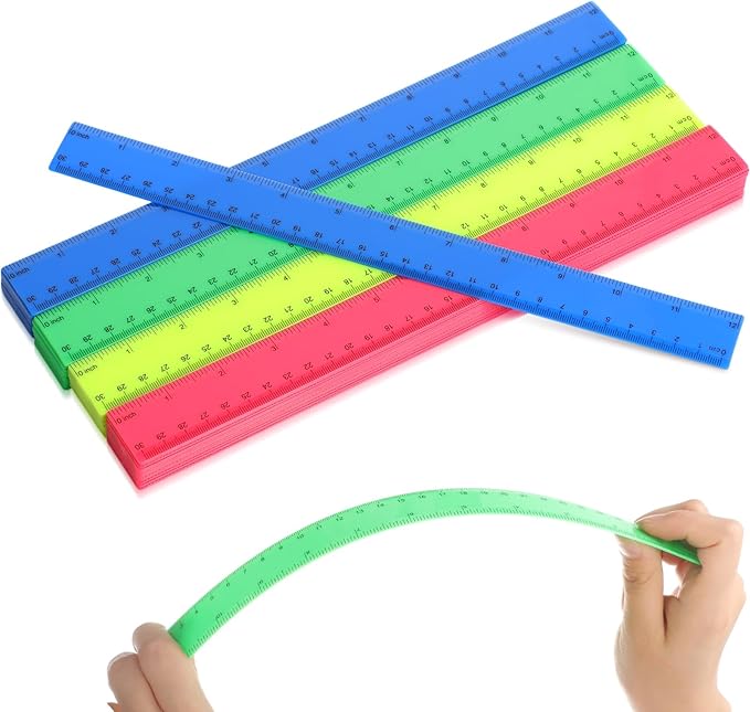 Zonon 50 Pcs 6 Inch/12 Inch Plastic Rulers Bulk Flexible Straight Rulers with Inches Centimeters First Day of School Gift Students Back to School Office Home Supplies(Colorful,12 Inch)-DeskLoop Office