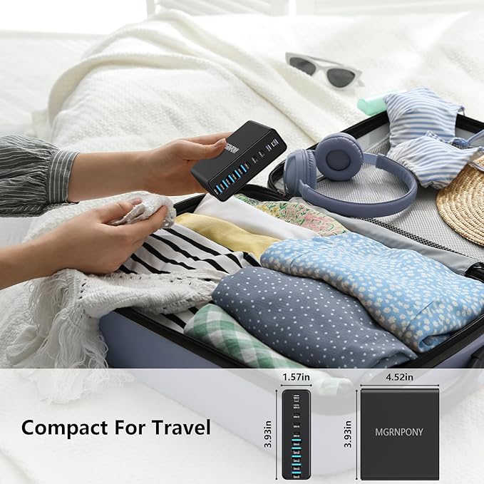 320W USB C Charger Block, 10-Port USB C Charging Station GaN III PD 65W PC Laptop Fast Charger Adapter for MacBook Pro/Air, DELL, iPad, iPhone, Samsung Galaxy Black-DeskLoop Office