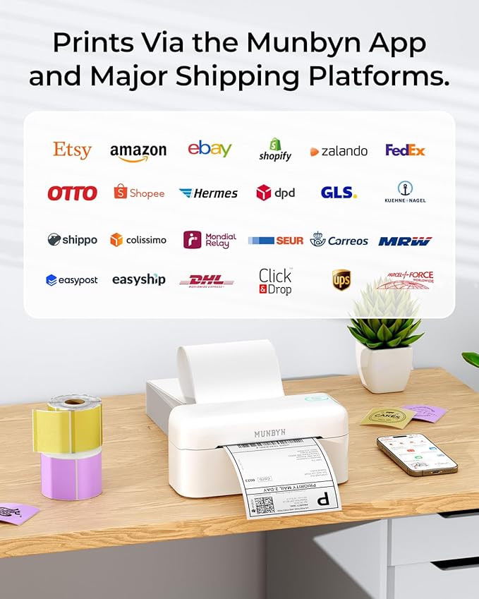 MUNBYN Bluetooth Thermal Label Printer RealWriter RW402B, 4x6 Shipping Label Printer for Small Business, Compatible with Android, iPhone and Windows, Mac, Chromebook, Ebay, USPS, FedEx, Shopify-DeskLoop Office