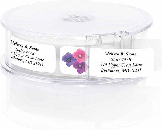 Floral Posy Assorted Rolled Address Labels with Elegant Plastic Dispenser-DeskLoop Office