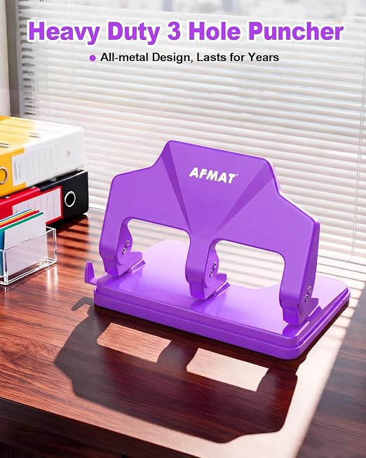 AFMAT 3 Hole Punch Heavy Duty, 40-Sheet Three Hole Punch, 50% Reduced Effort - Image 8