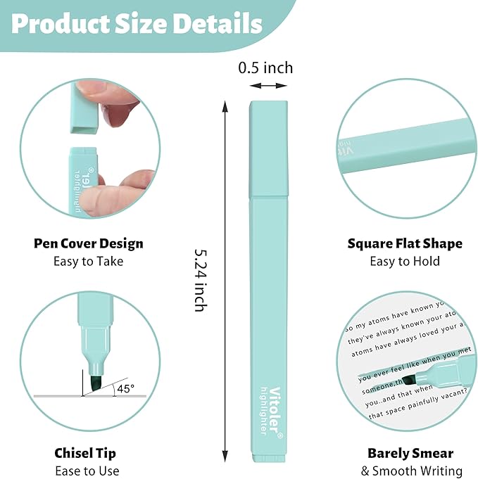 Highlighters, Aesthetic Cute Pastel Highlighters Set, 10 pcs, Chisel Tip, No Bleed Bible Highlighter Assorted Colors, Back to School Supplies-DeskLoop Office