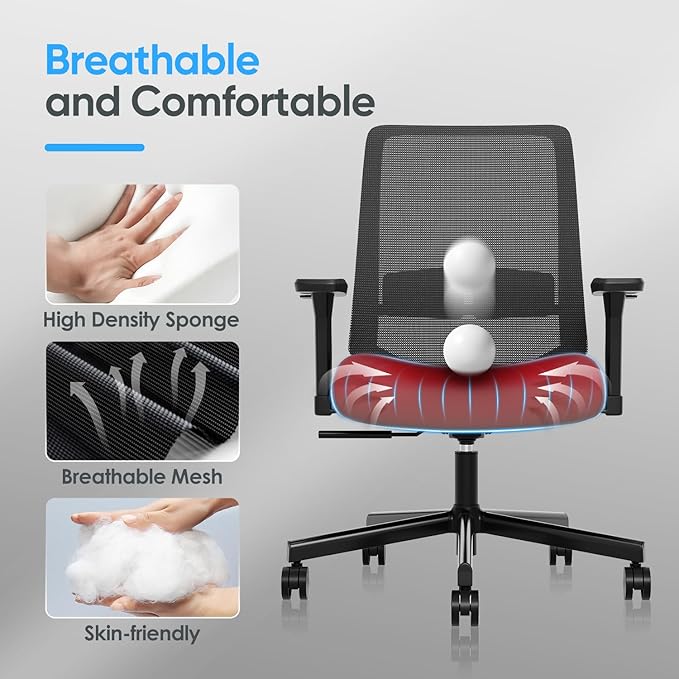 Ergonomic Office Chair, Mesh Computer Desk Chairs with Adjustable Lumbar Support, 3D Armrests, Tilt Function, Comfy Wide Seat, Swivel Executive Work Task Chair for Company and Home-DeskLoop Office