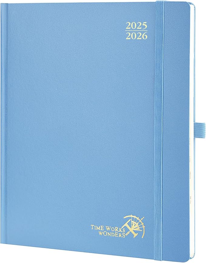 POPRUN Planner 2025-2026, (Large 8.5'' x 10.5'' Hard Cover) Academic Calendar (July 25-June 26) Daily Weekly and Monthly Appointment Book with Hourly Time Slots, Monthly Tabs, 100 GSM - Haze Blue-DeskLoop Office