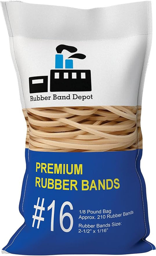 2-1/2" x 1/16'' - Size #16 - Rubber Band Depot - Everyday Bands, Business Rubber Bands - Approximately 210 Rubber Bands Per Bag - 1/8 Pound Bag-DeskLoop Office