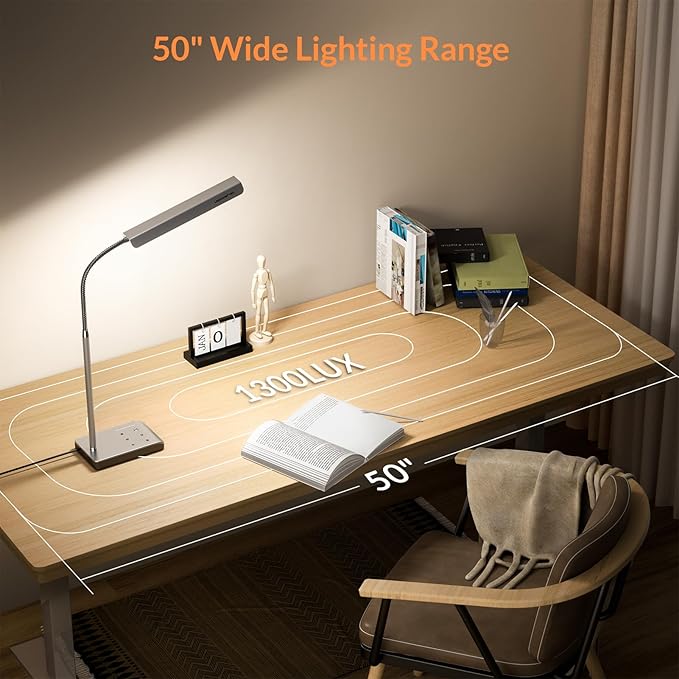 LED Desk Lamp, 12W Reading Desk Lamp for Office Home with 60 Lighting Modes, Touch Control & Timer Function, 750LM Bright Eye-Caring Gooseneck Desk Light Table Lamp for Study, Work, Silver-DeskLoop Office