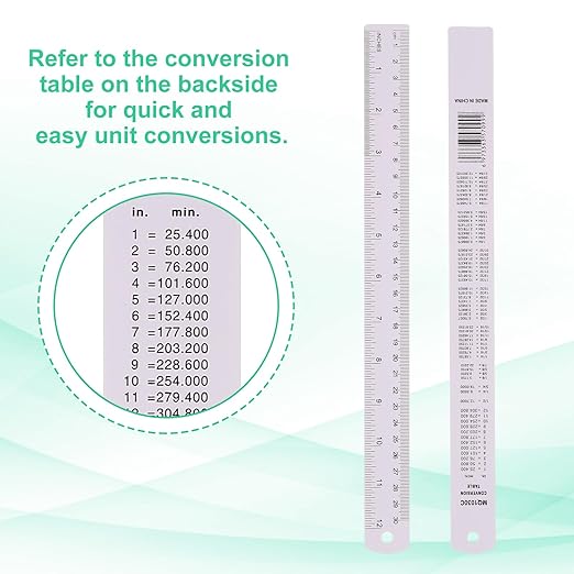 PATIKIL 30cm/12 Metal Ruler, 2 Pack Aluminum Alloy Rulers with Centimeters, Millimeters, Inches and Conversion Table Straight Edge Ruler for Writing Machinist Drafting, Purple-DeskLoop Office