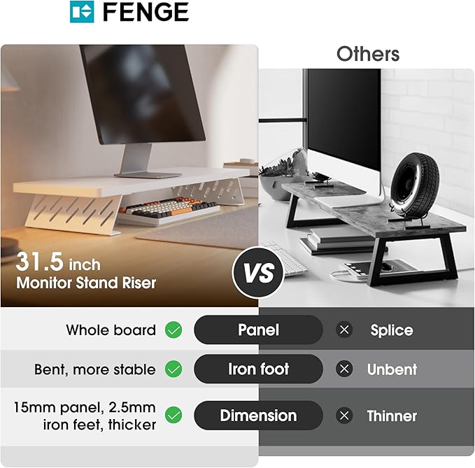 Fenge Monitor Stand Riser, Desk Top Shelf for 2 Monitors, Computer Stands for Desk, Wood & Steel Desktop Riser for Laptop, PC, Printer-DeskLoop Office