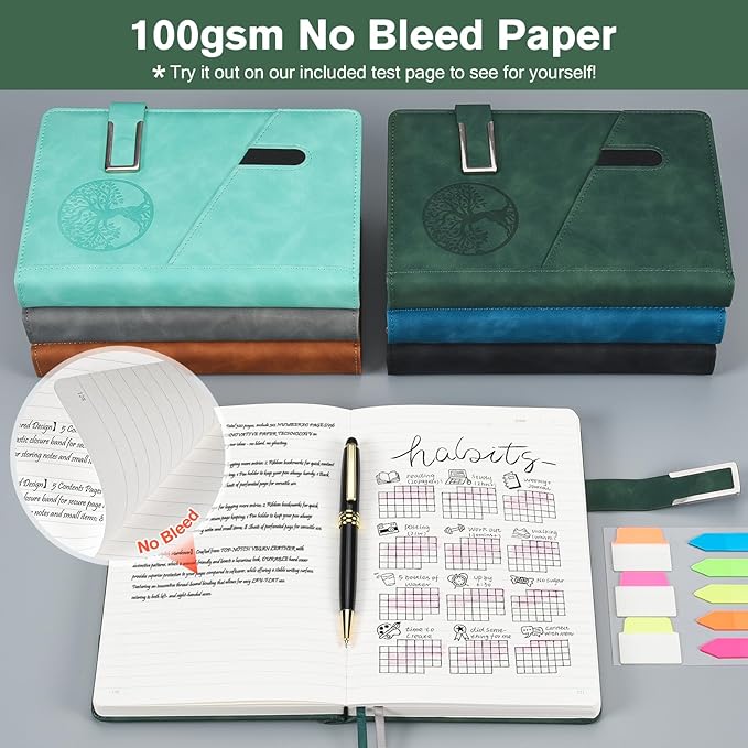 Lined Notebook Journal for Men Women, 365 Pages Numbered College Ruled Notebook, Hardcover Leather Journal with Pen & Gift Box, Thick Daily Diary, Professional Notebooks for Work, School, Business, A5-DeskLoop Office