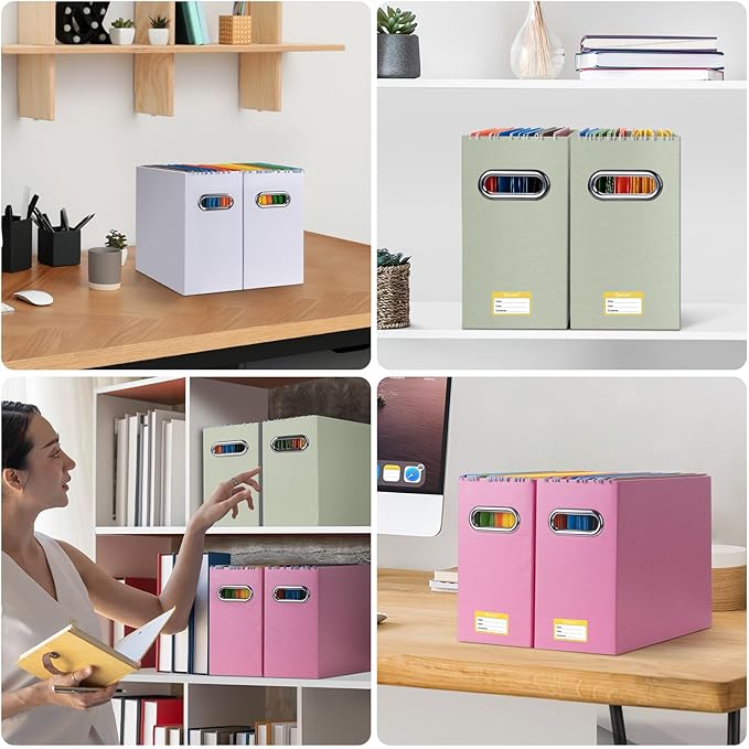 BALEINE File Organizer Box, Cardboard File Folder Organizer with Handle for Letter Size, Portable Collapsible Hanging Filing Box for Home Office Document Storage (2 Pack, Beige)-DeskLoop Office