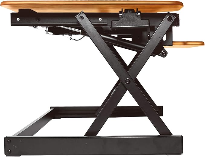 Rocelco 40" Large Height Adjustable Standing Desk Converter - Quick Sit Stand Up Dual Monitor Riser - Gas Spring Assist Computer Workstation - Retractable Keyboard Tray - Teak Wood Grain (R DADRT-40)-DeskLoop Office