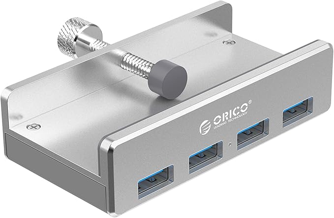 ORICO USB 3.0 Hub Clamp Adapter, Aluminum 4-Port USB Splitter with Extra Power Supply Port and 4.92 FT USB Data Cable, Ultra-Portable USB Expander for 2021 iMac/Laptop/PC-DeskLoop Office