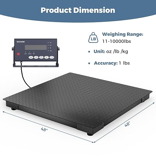 48"x48" Industrial Floor Scale, Professional Platform Scale with Digital Indicator, Weighing Scale for Warehouse Shipping and Industrial Use, 10000 lb x 1 lb, Black-DeskLoop Office