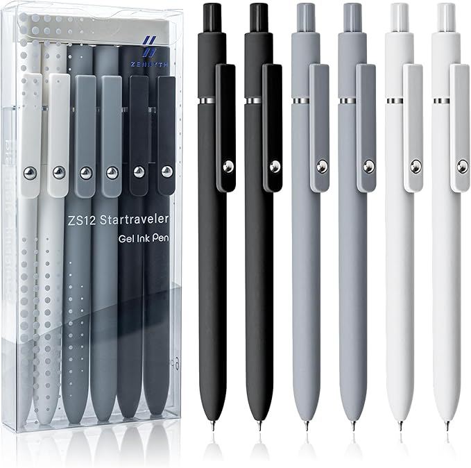 6 Pcs Gel Pens 0.5mm Quick Dry Black Ink Pens Fine Point Smooth Writing Pen, Cute Office and School Supplies Gifts for Women Teacher Students (6 Pcs Black White Grey Silver)-DeskLoop Office