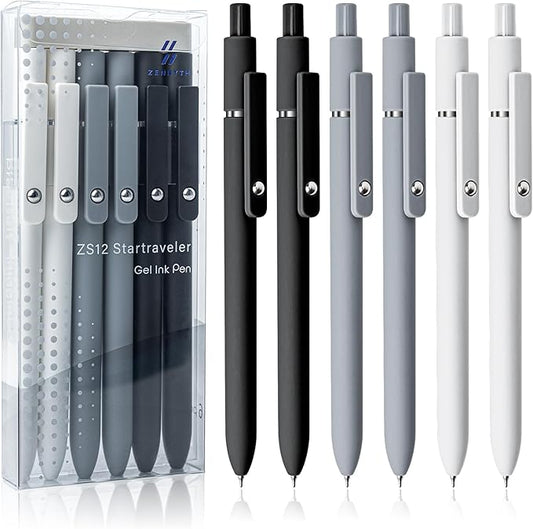 6 Pcs Gel Pens 0.5mm Quick Dry Black Ink Pens Fine Point Smooth Writing Pen, Cute Office and School Supplies Gifts for Women Teacher Students (6 Pcs Black White Grey Silver)-DeskLoop Office