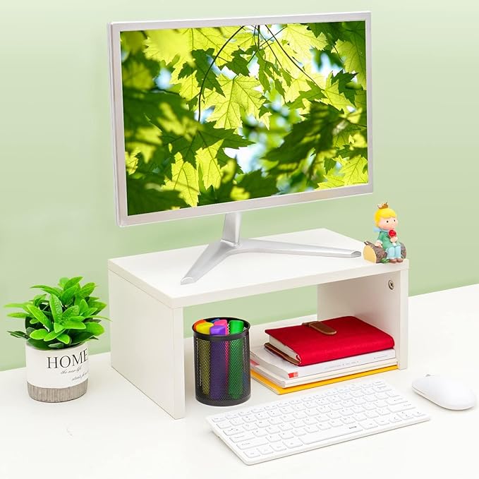 TEAMIX 6.7 inch Height Monitor Stand Riser, Wood Monitor Riser with Storage for Desk Small Monitor Stand TV/Screen/PC/Laptop Riser Computer Stand Desktop Shelf (White-Higher)-DeskLoop Office