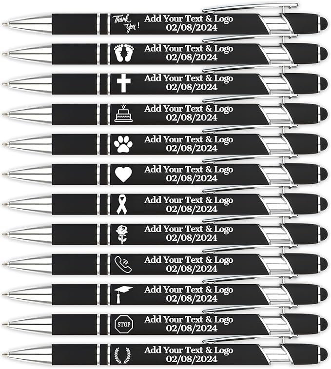 Personalized Pens with Name Logo or Message, Up to 1200 pcs Bulk Custom Metal Ballpoint Pen with Black Ink Customized Gift for Business, Graduation and Promotions (Black)-DeskLoop Office