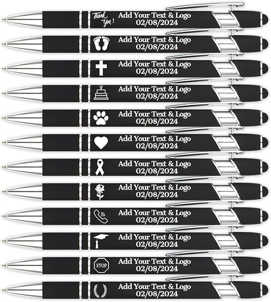 Personalized Pens with Name Logo or Message, Up to 1200 pcs Bulk Custom Metal Ballpoint Pen with Black Ink Customized Gift for Business, Graduation and Promotions (Black)-DeskLoop Office