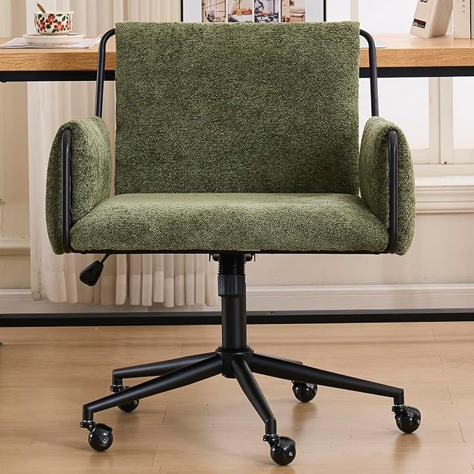 Kidol & Shellder Office Desk Chair Set of 4 with Arm, Swivel Adjustable Height with Wheels Comfortable Wide Seat for Home Office, Bedroom, Makeup Room, Green-DeskLoop Office