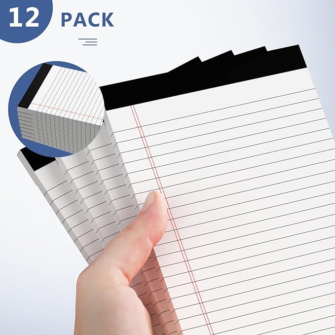 5" x 8" Note Pads 12 Pack of Legal Pads 30 Sheets Notepad College Ruled Small Writing Pads Perforated Pages Paper Pads 80GSM Heavyweight Paper Note Pads for Home, Office, or School-DeskLoop Office