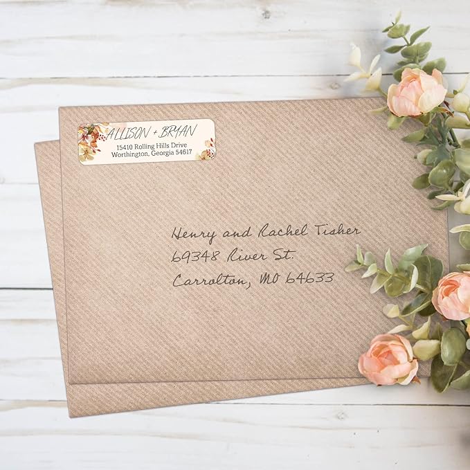 Rust Orange Floral Rolled Address Labels / 250 Personalized Return Address Labels/Designer Address Stickers in Elegant Plastic Dispenser-DeskLoop Office