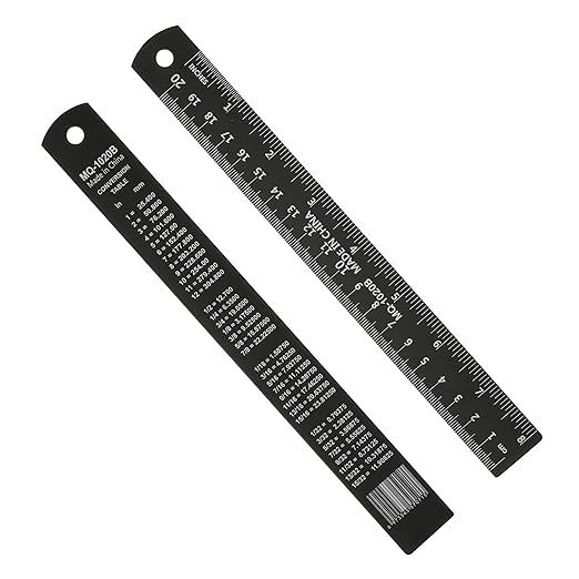 PATIKIL 20cm/8" Metal Ruler, 2 Pack Aluminum Alloy Rulers with Centimeters, Millimeters, Inches and Conversion Table Straight Edge Ruler for Writing Machinist Drafting, Black-DeskLoop Office