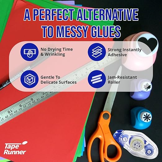 Tape Runner - Double Sided Adhesive with Dispenser Roller Included - Acid Free, Sticky, Clear & Transparent - Ideal for Scrapbooking, Crafts & More - Mini (197 inches per Cartridge), 20 Cartridges-DeskLoop Office