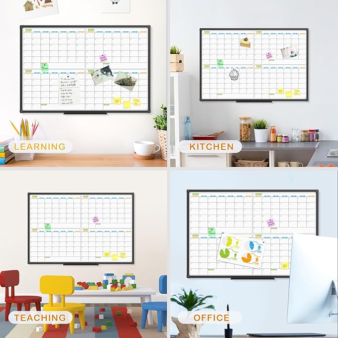 JILoffice Magnetic Dry Erase Calendar Whiteboard, 4 Month White Board Planner 36 X 24 Inch, Black Aluminum Frame Wall Mounted Board for Office Home and School-DeskLoop Office