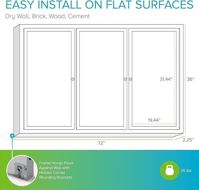 Ghent 36" x 72" 3-Door Outdoor Enclosed Bulletin Board with Lock, Vinyl Material, Shatter Resistant Acrylic Panels, Made in the USA, Satin Aluminum Frame - Caramel-DeskLoop Office