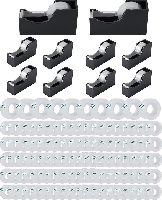 Lichamp Bulk Tape Dispenser with Refill Rolls, 120pc Clear Tape Rolls with 10pc Desk Dispenser for Office and School, 3/4 x 1000 Inches-DeskLoop Office