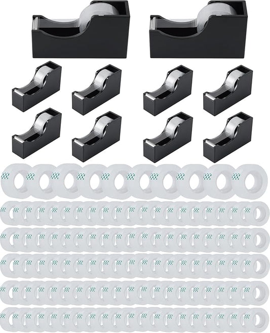 Lichamp Bulk Tape Dispenser with Refill Rolls, 120pc Clear Tape Rolls with 10pc Desk Dispenser for Office and School, 3/4 x 1000 Inches-DeskLoop Office