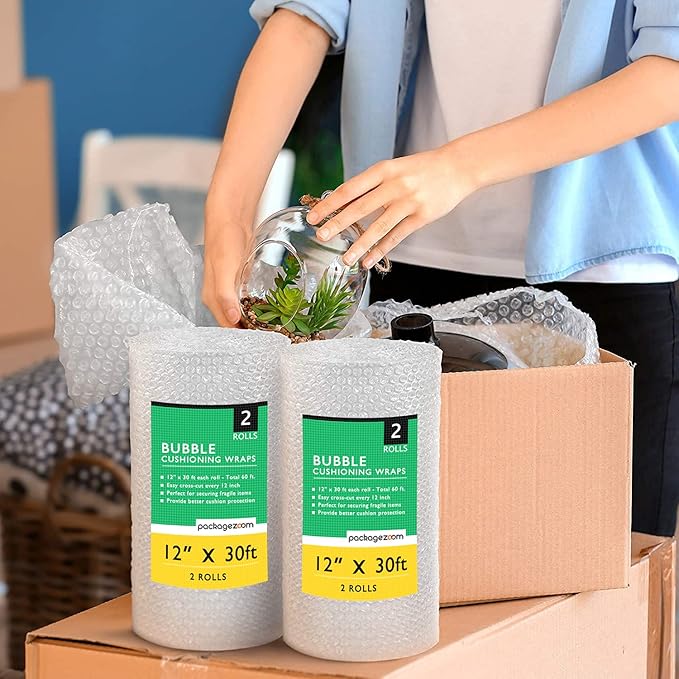 12" x 60 ft Bubble Cushion Wrap, Perforated Every 12 Inch 2 Rolls 30 ft Each for Packing & Moving-DeskLoop Office
