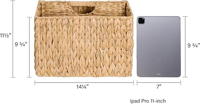 StorageWorks Hand-Woven Divided Magazine Basket, Rattan Magazine Holder, Natural Wicker Magazine Rack for Bathroom, Office, Water Hyacinth, 1 Pack-DeskLoop Office