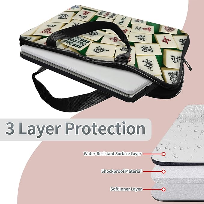 Laptop Sleeve Case Bag 15 inch, Mahjong Slim Carrying Case Durable Handbag Travel Laptop Bag for 15 inch MacBook Air M3/M2/15 Pro/Surface Laptop 7/6/5/4/3/ Dell XPS 15 Plus