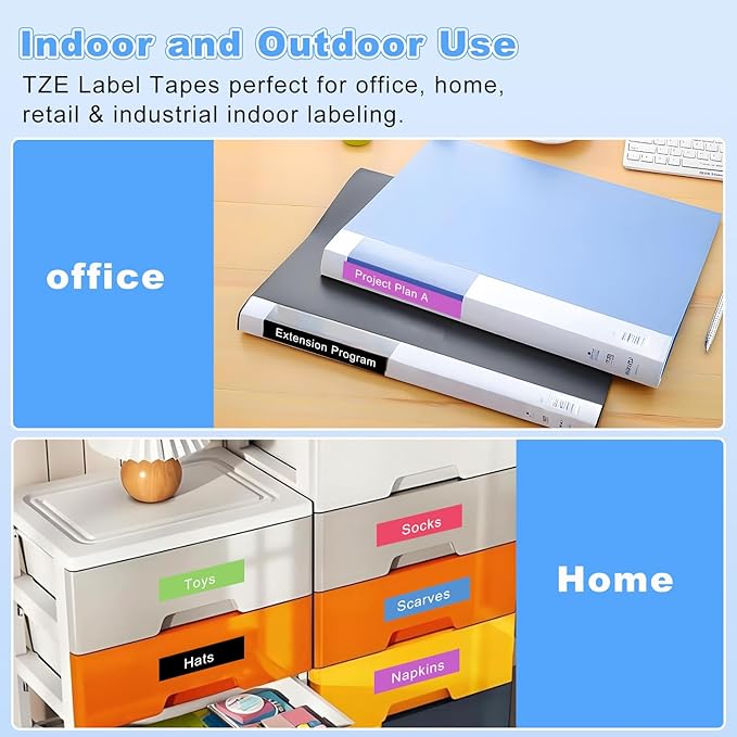 RAEMALL Compatible with Brother Label Tape TZe335 TZe435 TZe535 TZeMQG35 TZeMQP35 TZe TZ Tape, 12mm 0.47 Inch Laminated White on Color Compatible with Brother P Touch Label Maker PT-D210 H110-DeskLoop Office