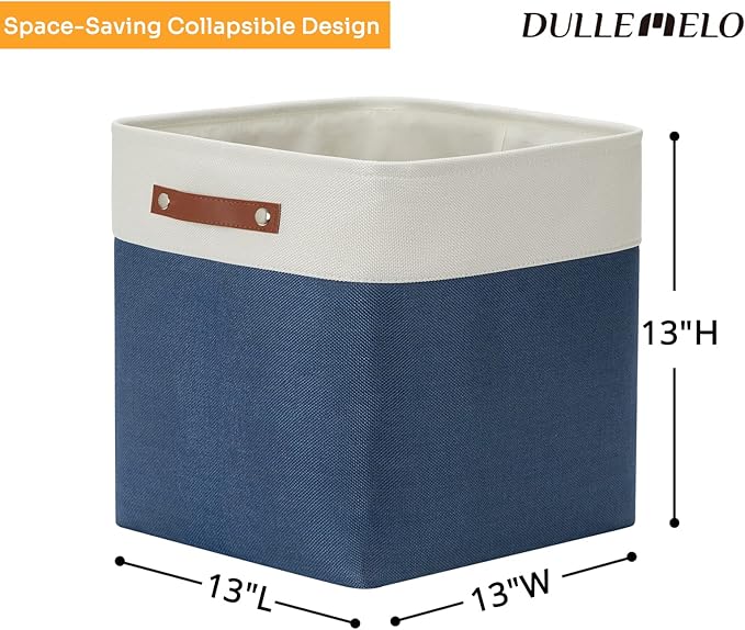 DULLEMELO Storage Baskets for Shelves Closet Storage,Large Home Organization Bins for Gifts Empty,Foldable Fabric Storage Cubes Baskets for Nursery Toy Towels Clothes Storage(White&Blue)-DeskLoop Office