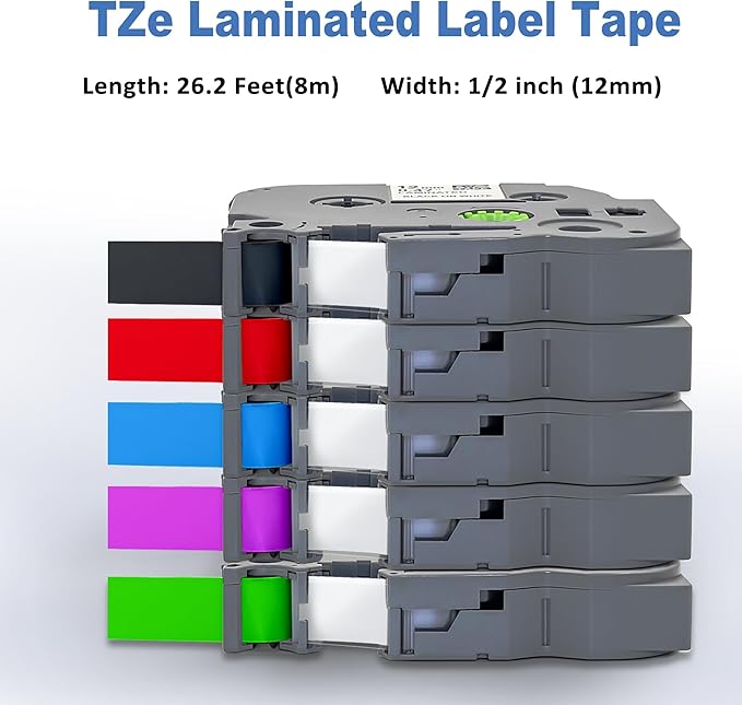 RAEMALL Compatible with Brother Label Tape TZe335 TZe435 TZe535 TZeMQG35 TZeMQP35 TZe TZ Tape, 12mm 0.47 Inch Laminated White on Color Compatible with Brother P Touch Label Maker PT-D210 H110-DeskLoop Office