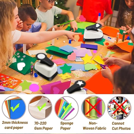 Paper Hole Punch, Heart Hole Puncher, Circle Punch, Star Hole Punches, 1 inch Circle Hole Puncher, 1 inch Star Punches, 1 in Heart Punch, Shape Hole Punch, 3 PCS CraftPunch-DeskLoop Office