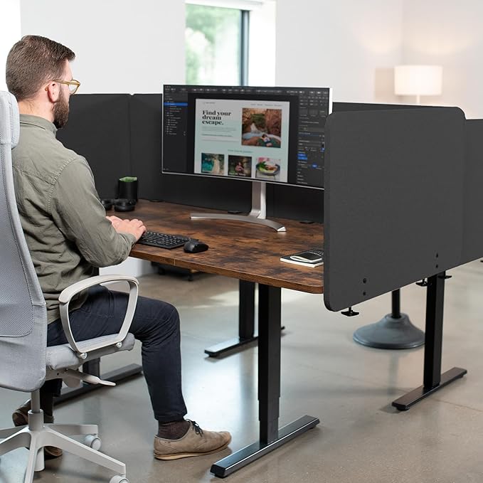 VIVO Clamp-on 24 x 24 inch Privacy Panel, Sound Absorbing Cubicle Desk Divider, Acoustic Partition, Dark Gray, PP-1-V024D-DeskLoop Office