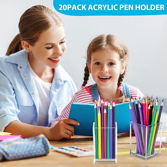 20Pack Clear Acrylic Pen Holder Desktop Pencil Organizer Acrylic Pencil Cup - Image 7