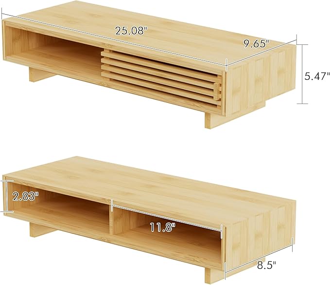 Zri Bamboo Computer Monitor Stand with Drawer, Dual Laptop Stand for Desk,Single Monitor Riser with Storage,Wood Office Desk Organizer & Accessories-DeskLoop Office