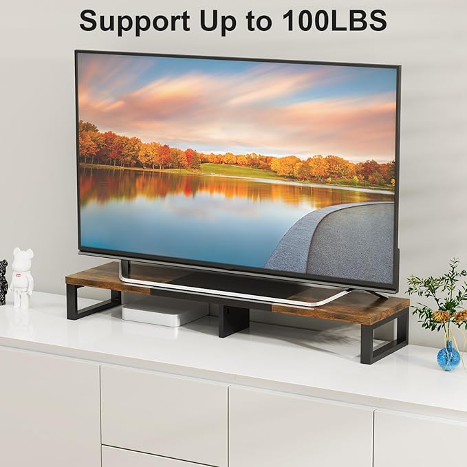 Zimilar Dual Monitor Stand Riser, Large Monitor Stand for Desk, Wood Monitor Riser with Storage Organizer for Home Office, Monitor Stands for 2 Monitors, Desktop Wooden Monitor Riser for Computer-DeskLoop Office