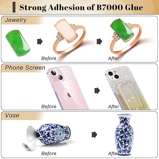 B7000 Glue Clear Adhesive, Jewelry Bead B-7000 Glue Semi Fluid Adhesive Glue High Viscosity with Precise Tips for Rhinestones Fabric, Glass, Jewelry Making, DIY Art Crafts, Leather, Toys (2x25ML)-DeskLoop Office