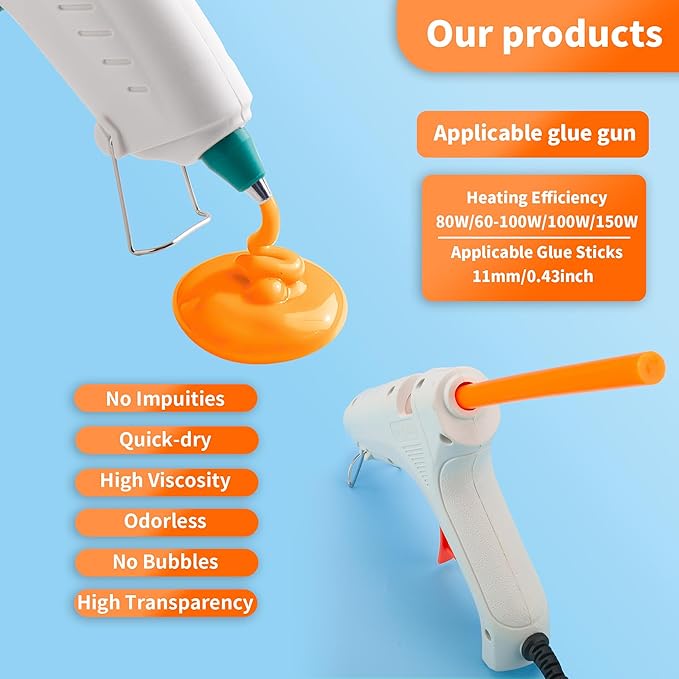 MATUFF 52 Pcs Orange hot Glue Sticks Full Size 0.43” Dia x 8” Long, Colored Hot melt Glue Sticks, All-Purpose Glue Sticks for Halloween Pumpkins Crafts Make, DIY Art Craft Repair Bonding-DeskLoop Office