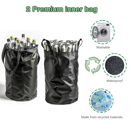 Recycling Bin for Kitchen Indoor Home, Large 100L/ 27 Gallon Recycle Bin with Lid Removeable Reusable Inner Bag Bottle Can Glass Waste Plastice Stickers (White, 27 Gallon)-DeskLoop Office