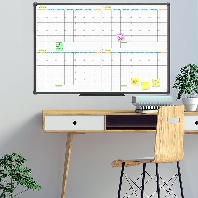 JILoffice Magnetic Dry Erase Calendar Whiteboard, 4 Month White Board Planner 36 X 24 Inch, Black Aluminum Frame Wall Mounted Board for Office Home and School-DeskLoop Office